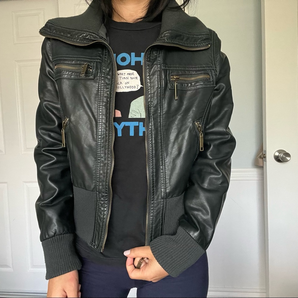 Dollhouse Forest Green Faux Leather Bomber Jacket. Women’s size Medium.